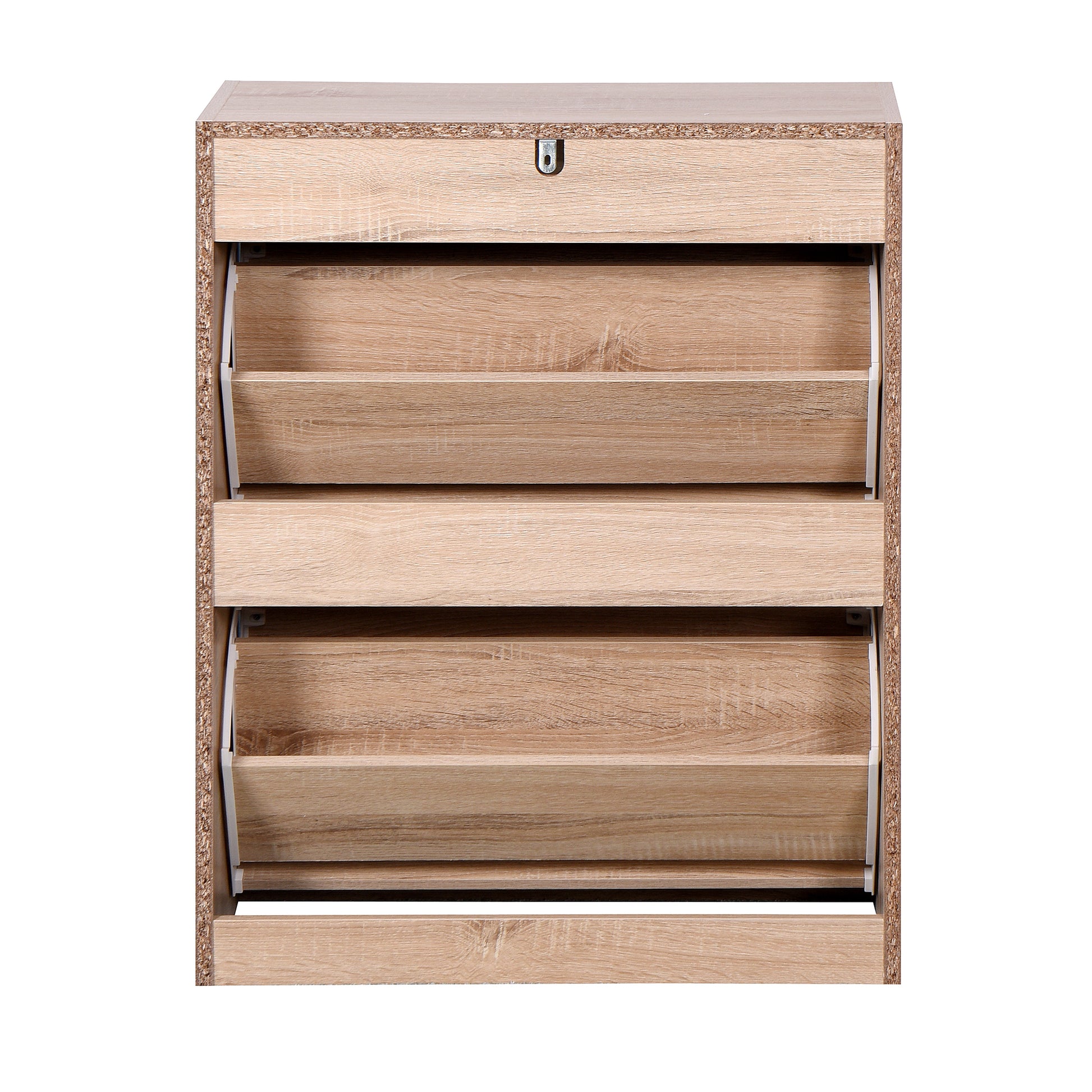 Wooden Shoe Cabinet For Entryway, White Shoe Storage Cabinet With 2 Flip Doors 20.94X9.45X43.11 Inch Natural Particle Board