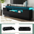 Modern, Stylish Functional Tv Stand With Color Changing Led Lights, Universal Entertainment Center, High Gloss Tv Cabinet For 75 Inch Tv, Black Black Particle Board