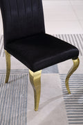 Modern Velvet Dining Chairs Set Of 2, Upholstered Accent Armless Chairs With Stripe Backrest Black Velvet