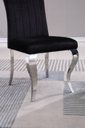 Modern Velvet Dining Chairs Set Of 2, Upholstered Accent Armless Chairs With Stripe Backrest Black And Silver Velvet