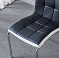 Modern Lattice Designdining Chair With Silver Metal Legs Set Of 4 Black White Leather