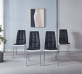 Modern Lattice Designdining Chair With Silver Metal Legs Set Of 4 Black White Leather