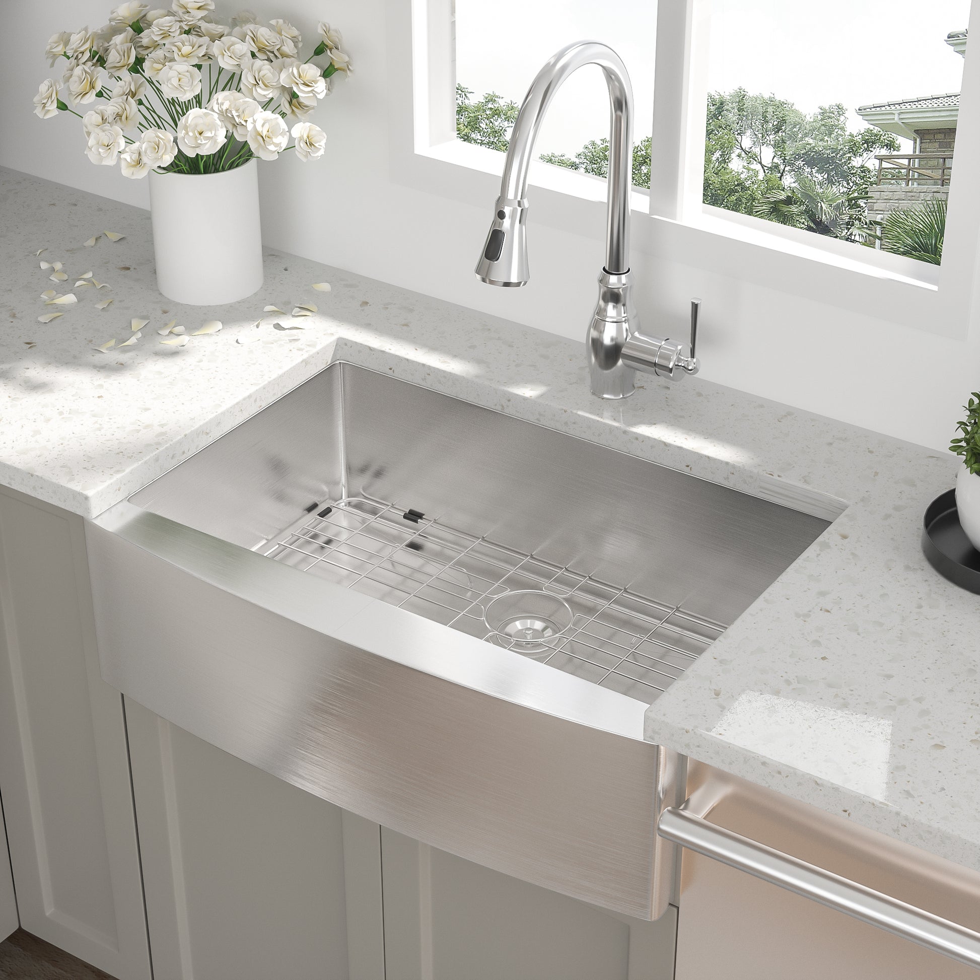 30 Inch Farmhouse Kitchen Sink 30"X21"X10" Stainless Steel Apron Front Farmhouse Sink 10 Inch Deep 16 Gauge Single Bowl Kitchen Sink Basin Brushed Nickel Stainless Steel