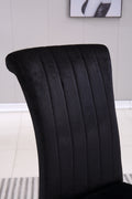 Modern Velvet Dining Chairs Set Of 2, Upholstered Accent Armless Chairs With Stripe Backrest Black Velvet