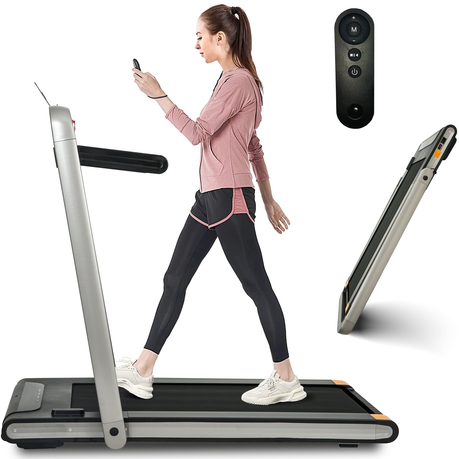 2 In 1 Under Desk Treadmill, 2.5Hp Folding Electric Treadmill Walking Jogging Machine For Home Office With Remote Control Antique Gray Iron