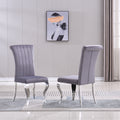 Modern Velvet Dining Chairs Set Of 2, Upholstered Accent Armless Chairs With Stripe Backrest Grey Velvet