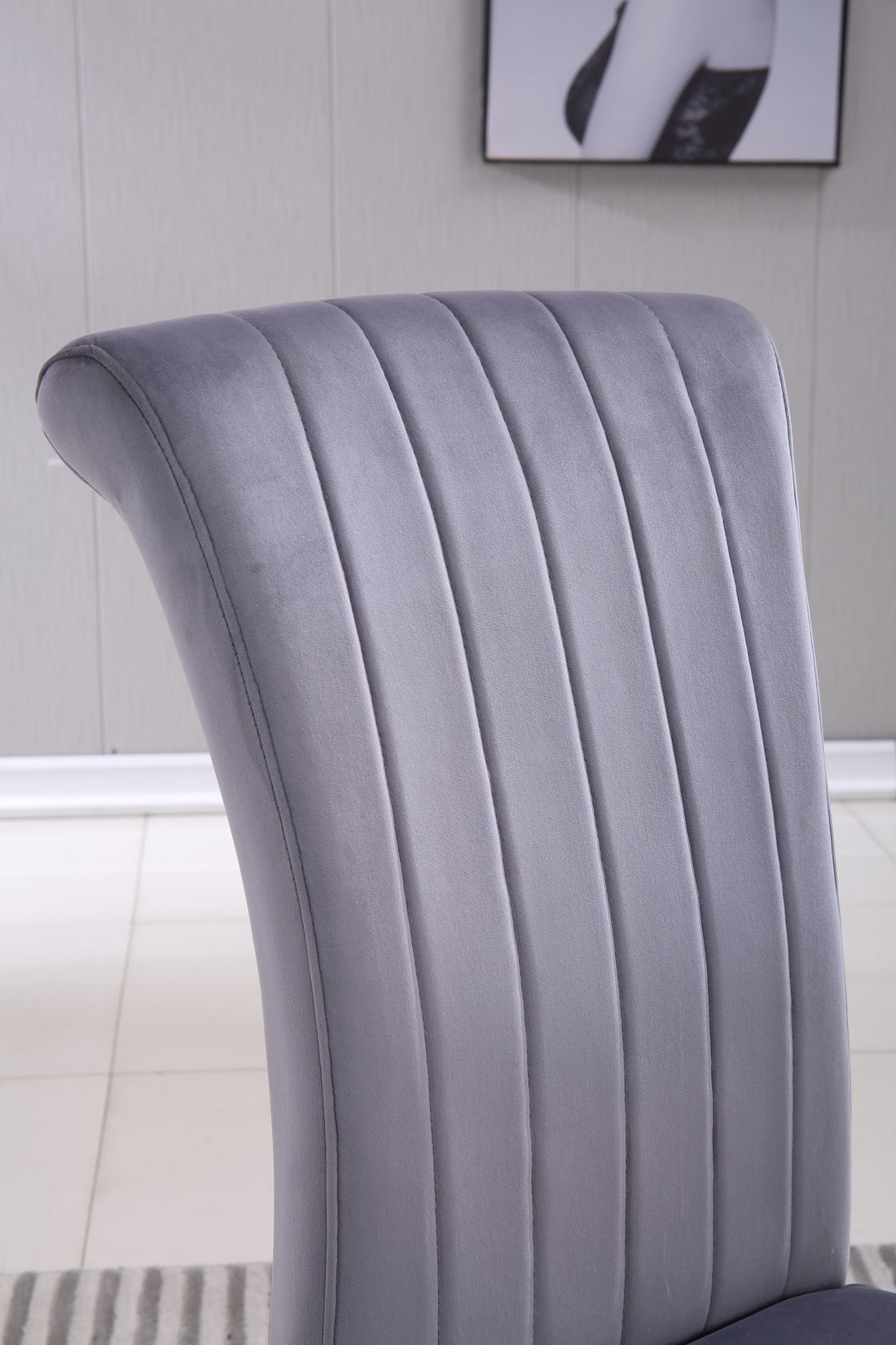 Modern Velvet Dining Chairs Set Of 2, Upholstered Accent Armless Chairs With Stripe Backrest Grey Velvet