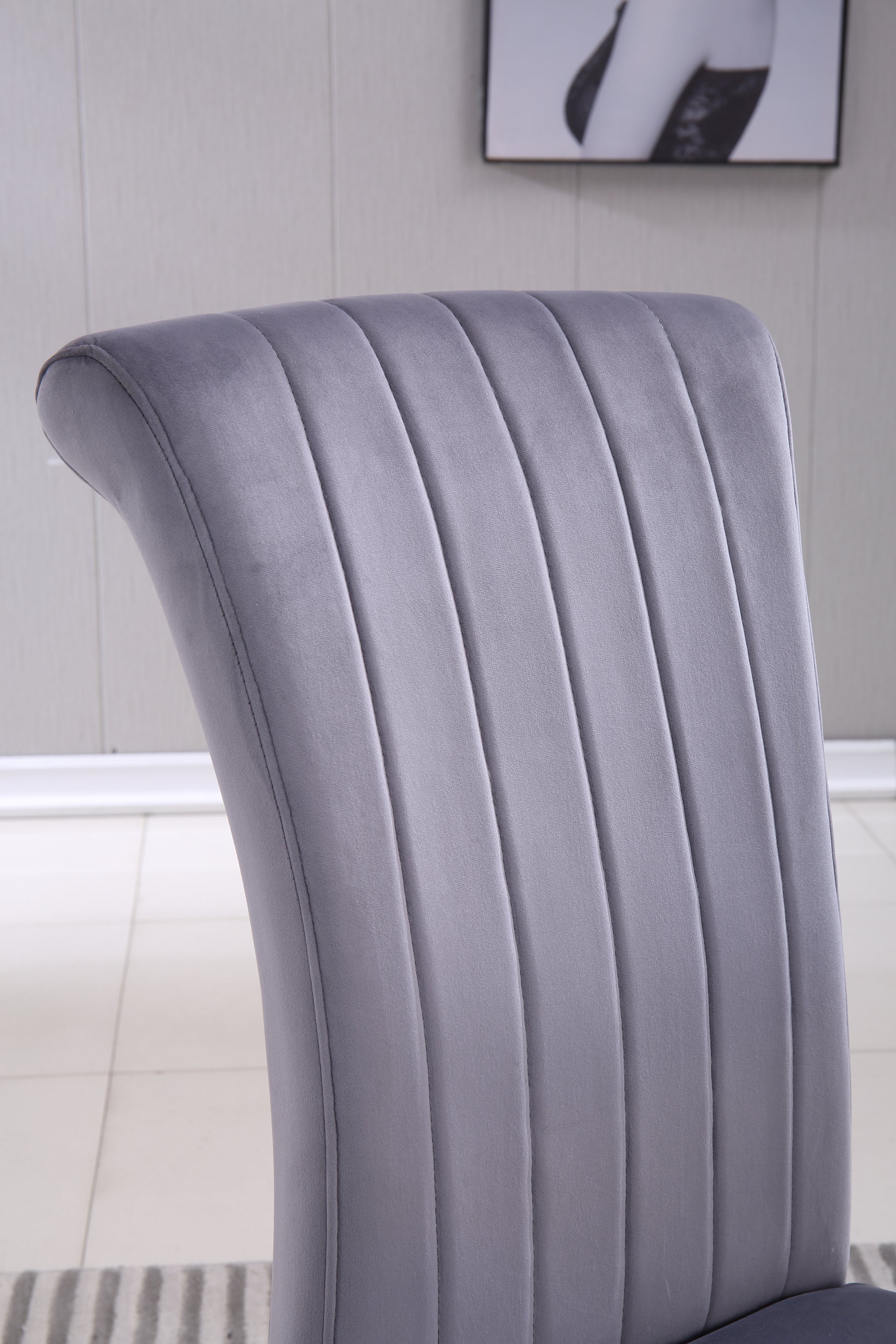 Modern Velvet Dining Chairs Set Of 2, Upholstered Accent Armless Chairs With Stripe Backrest Grey Velvet