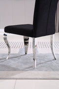 Modern Velvet Dining Chairs Set Of 2, Upholstered Accent Armless Chairs With Stripe Backrest Black And Silver Velvet