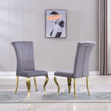 Modern Velvet Dining Chairs Set Of 2, Upholstered Accent Armless Chairs With Stripe Backrest Grey Velvet