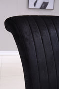 Modern Velvet Dining Chairs Set Of 2, Upholstered Accent Armless Chairs With Stripe Backrest Black Velvet