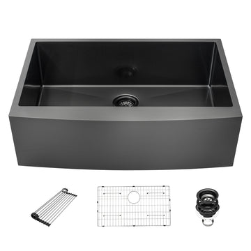 30 Black Farmhouse Sink 30X21X10 Stainless Steel Apron Front Kitchen Sink Gunmetal Black 16 Gauge 10 Inch Deep Single Bowl Gunmetal Black Stainless Steel