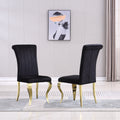 Modern Velvet Dining Chairs Set Of 2, Upholstered Accent Armless Chairs With Stripe Backrest Black Velvet