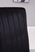 Modern Velvet Dining Chairs Set Of 2, Upholstered Accent Armless Chairs With Stripe Backrest Black Velvet