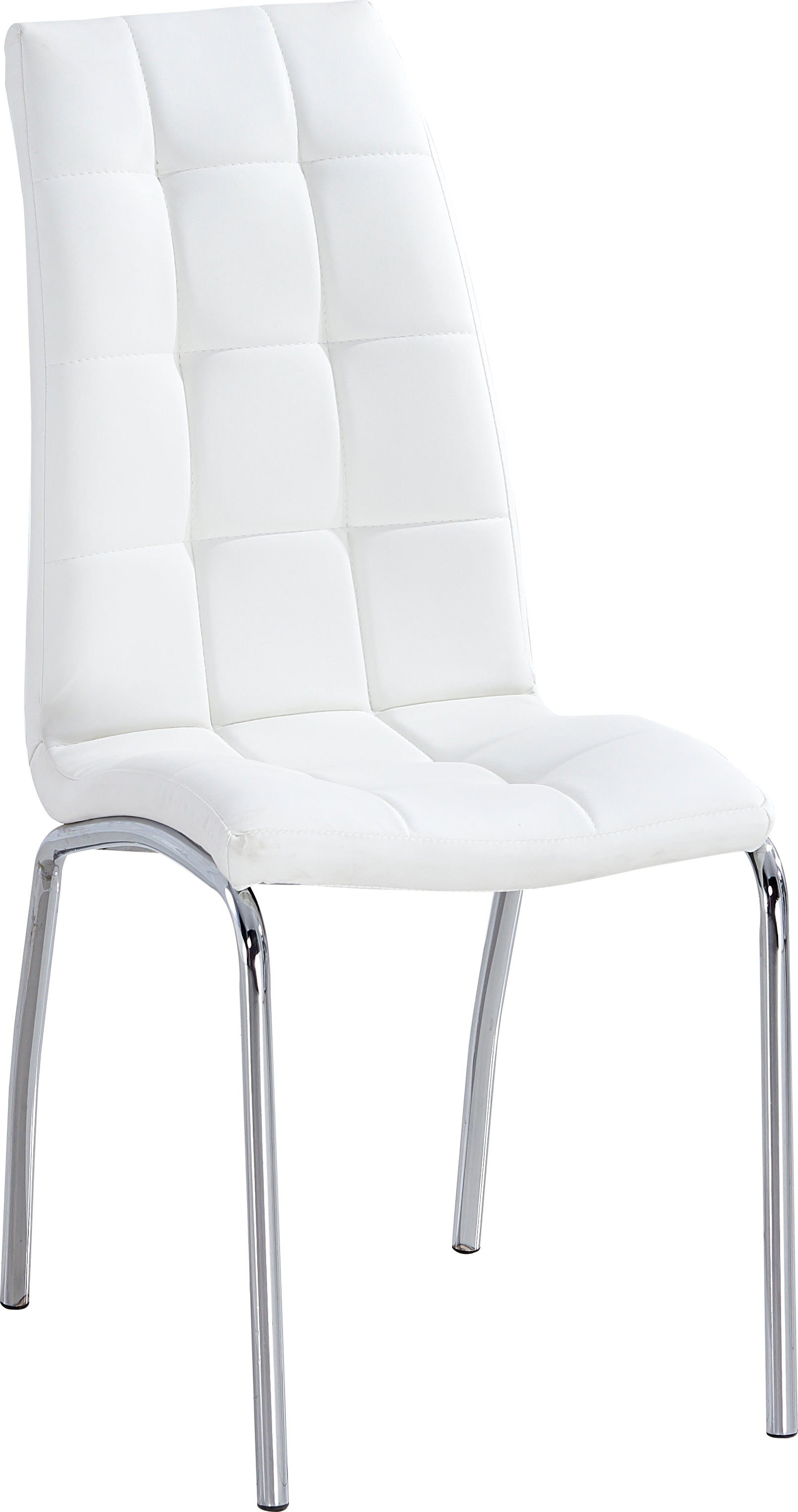 Modern Lattice Designdining Chair With Silver Metal Legs Set Of 4 White Leather