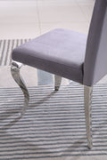 Modern Velvet Dining Chairs Set Of 2, Upholstered Accent Armless Chairs With Stripe Backrest Grey Velvet