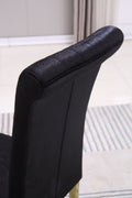 Modern Velvet Dining Chairs Set Of 2, Upholstered Accent Armless Chairs With Stripe Backrest Black Velvet