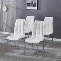 Modern Lattice Designdining Chair With Silver Metal Legs Set Of 4 White Leather