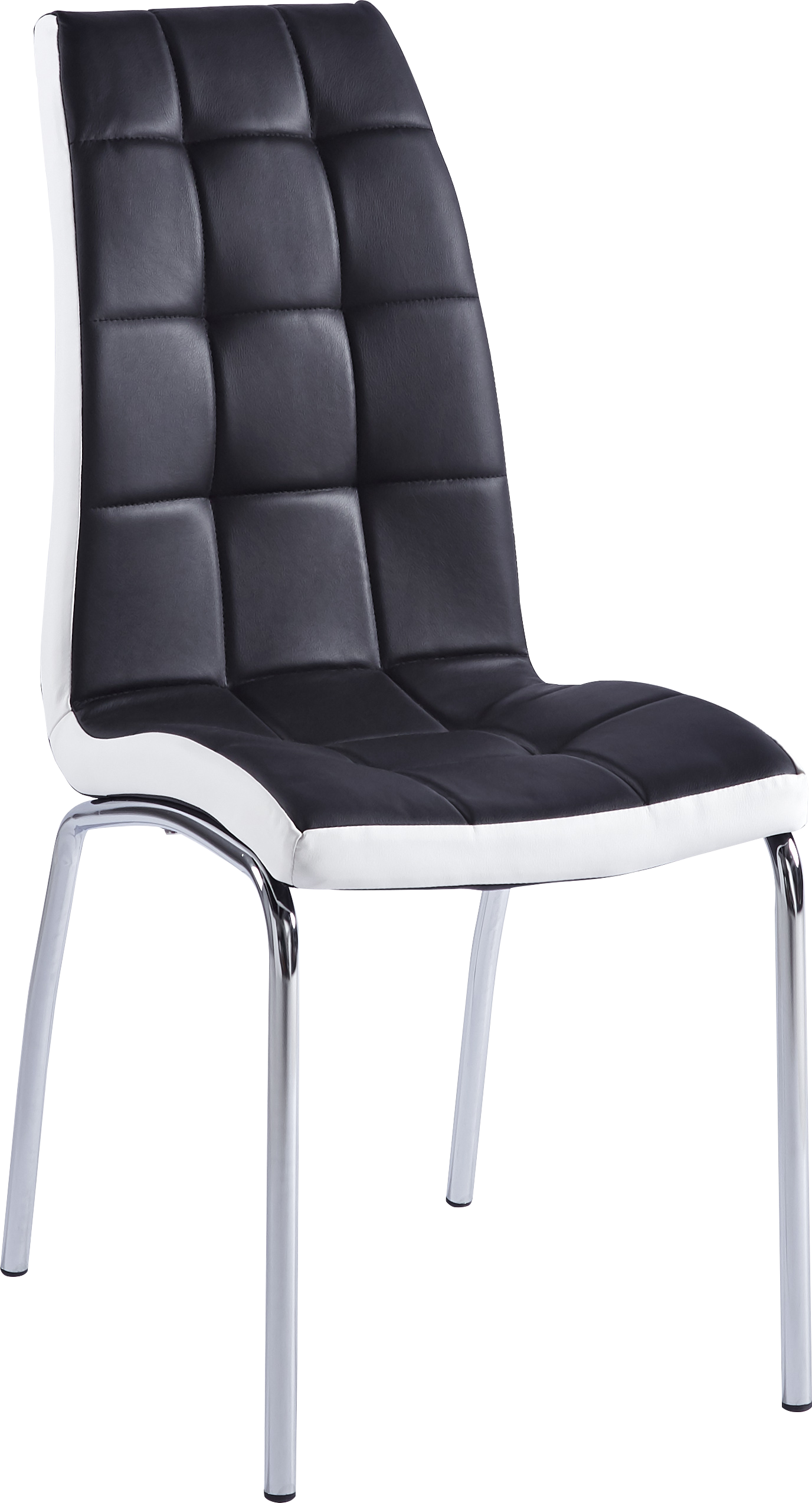 Modern Lattice Designdining Chair With Silver Metal Legs Set Of 4 Black White Leather