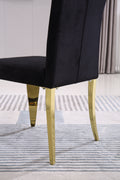 Modern Velvet Dining Chairs Set Of 2, Upholstered Accent Armless Chairs With Stripe Backrest Black Velvet