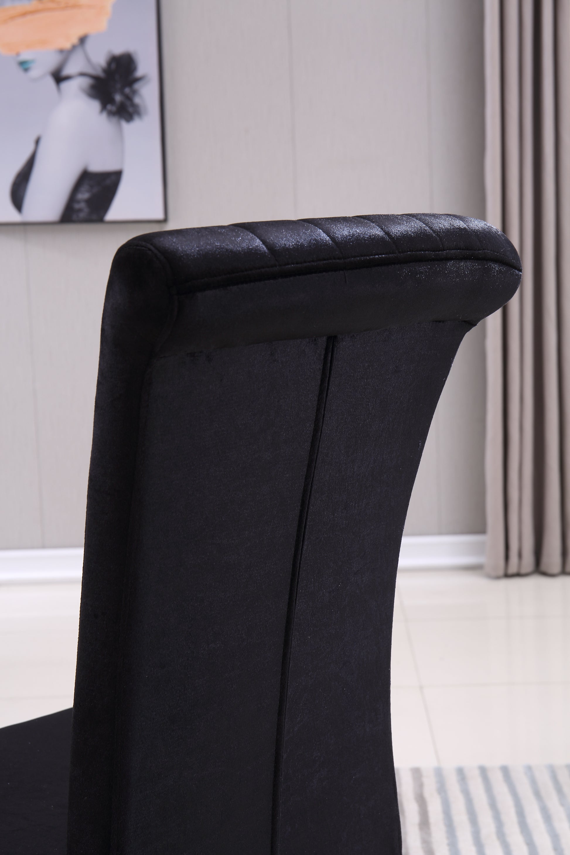 Modern Velvet Dining Chairs Set Of 2, Upholstered Accent Armless Chairs With Stripe Backrest Black Velvet