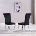 Modern Velvet Dining Chairs Set Of 2, Upholstered Accent Armless Chairs With Stripe Backrest Black And Silver Velvet