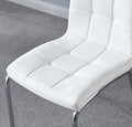 Modern Lattice Designdining Chair With Silver Metal Legs Set Of 4 White Leather