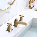 Two Handle Widespread High Arc Bathroom Faucet With Drain Assembly, Brushed Gold Brushed Gold Zinc