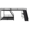 L Shaped Twin Over Full Bunk Bed With Twin Size Loft Bed,Built In Desk And Slide,Black Black Metal