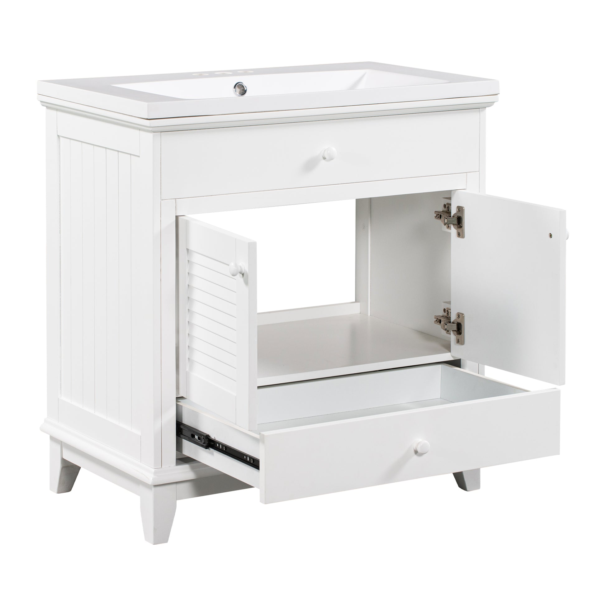 30" Bathroom Vanity With Sink, Bathroom Cabinet With Two Doors And One Drawer, White Old Sku: Jl000005Aak 1 White Solid Wood