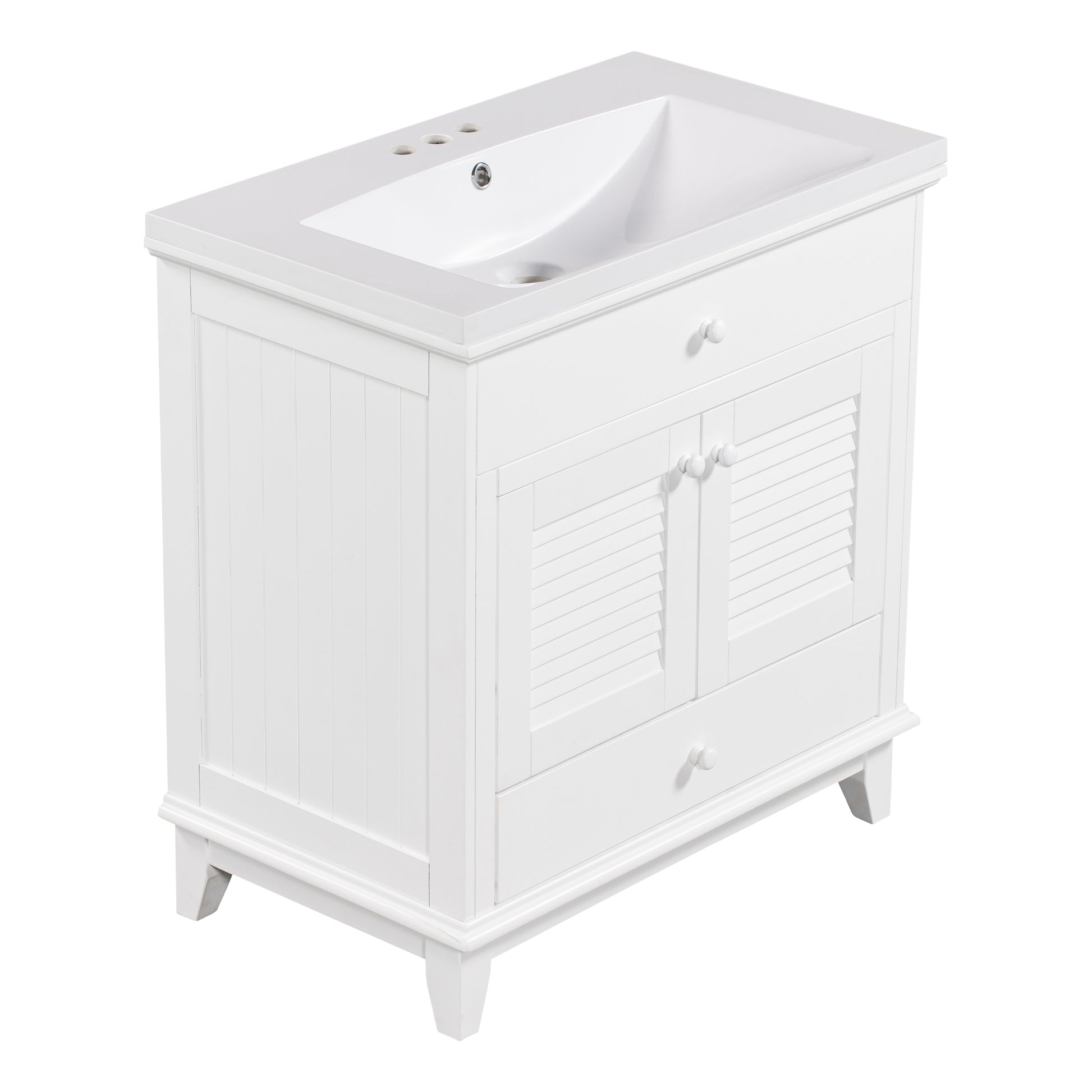 30" Bathroom Vanity With Sink, Bathroom Cabinet With Two Doors And One Drawer, White Old Sku: Jl000005Aak 1 White Solid Wood