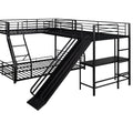 L Shaped Twin Over Full Bunk Bed With Twin Size Loft Bed,Built In Desk And Slide,Black Black Metal