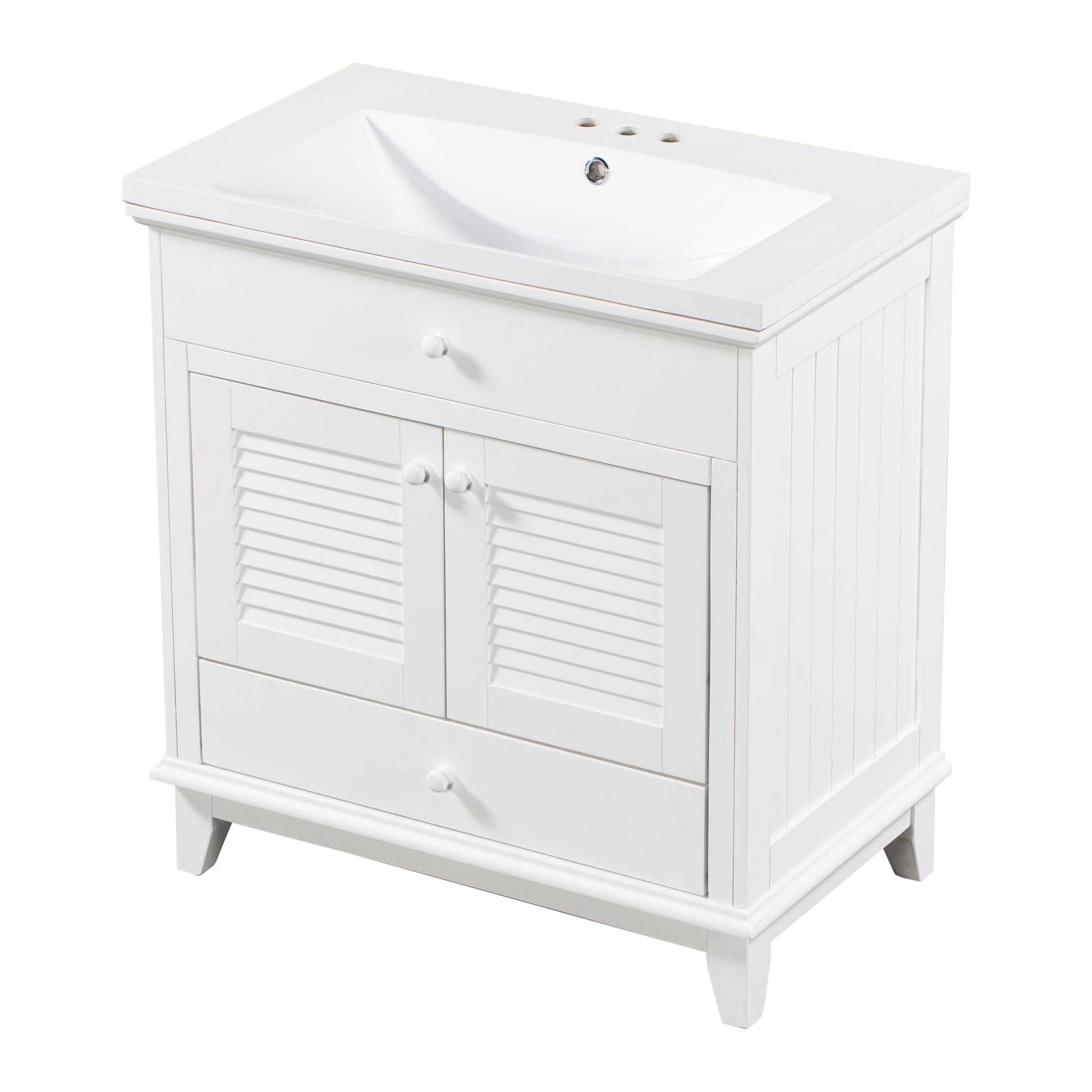 30" Bathroom Vanity With Sink, Bathroom Cabinet With Two Doors And One Drawer, White Old Sku: Jl000005Aak 1 White Solid Wood