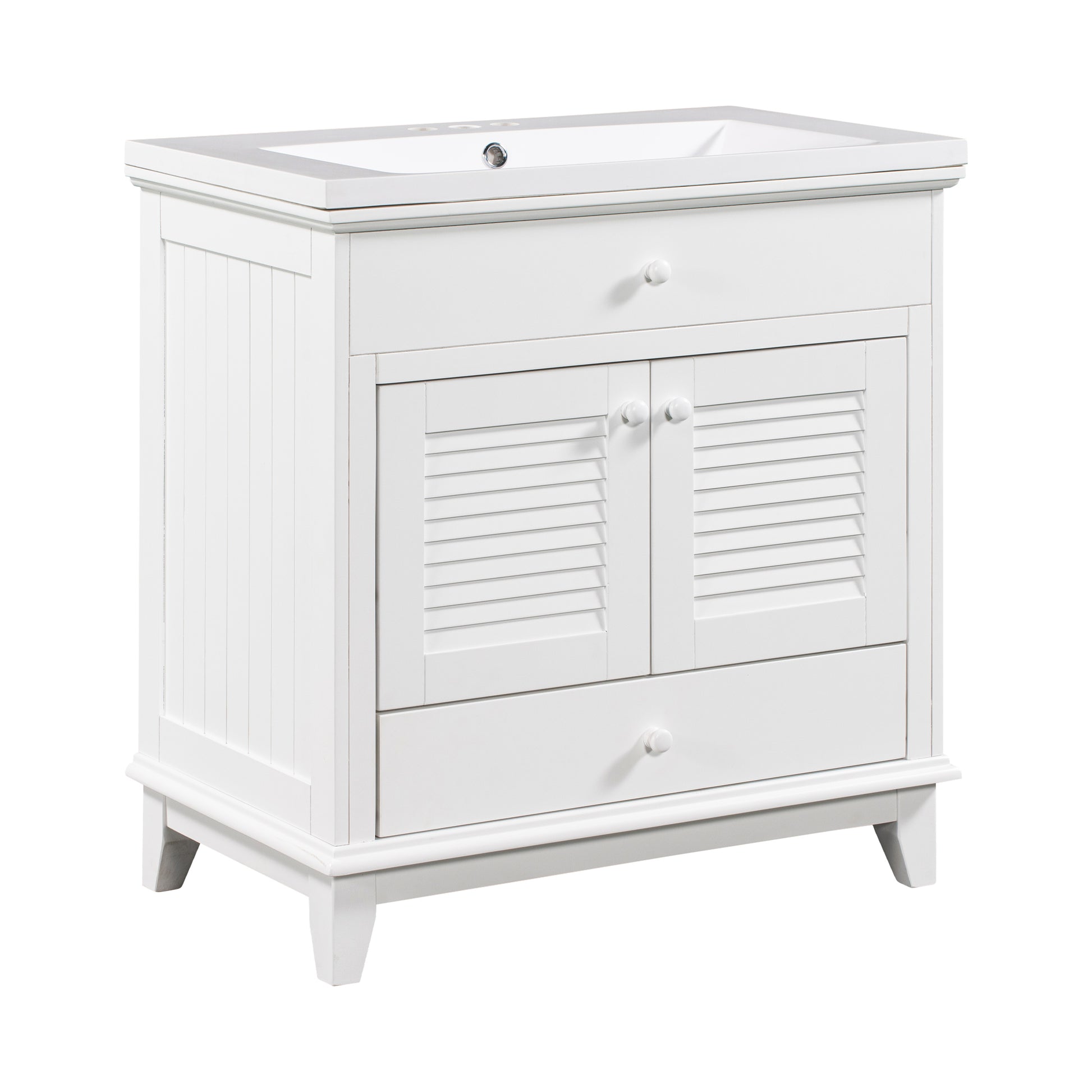 30" Bathroom Vanity With Sink, Bathroom Cabinet With Two Doors And One Drawer, White Old Sku: Jl000005Aak 1 White Solid Wood