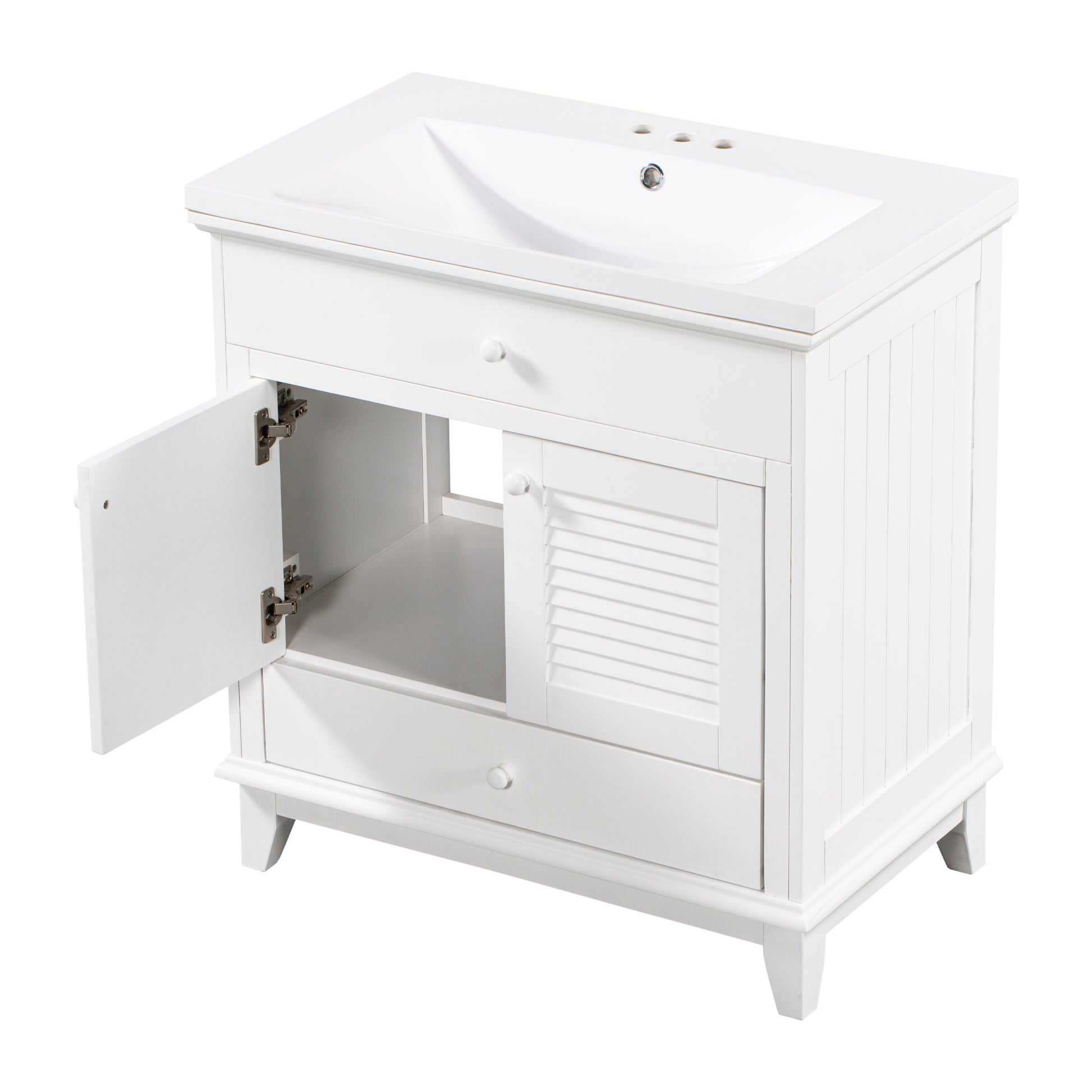 30" Bathroom Vanity With Sink, Bathroom Cabinet With Two Doors And One Drawer, White Old Sku: Jl000005Aak 1 White Solid Wood