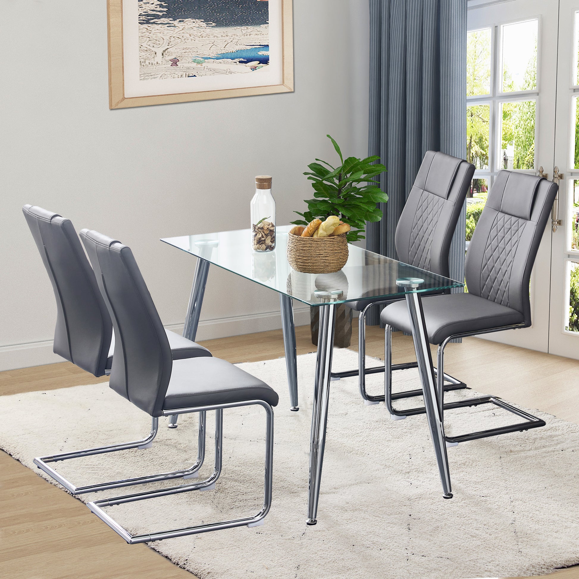 Modern Dining Chairs With Faux Leather Padded Seat Dining Living Room Chairs Upholstered Chair With Metal Legs Design For Kitchen, Living, Bedroom, Dining Room Side Chairs Set Of 6 Grey Pu C 001 Grey Foam Pu