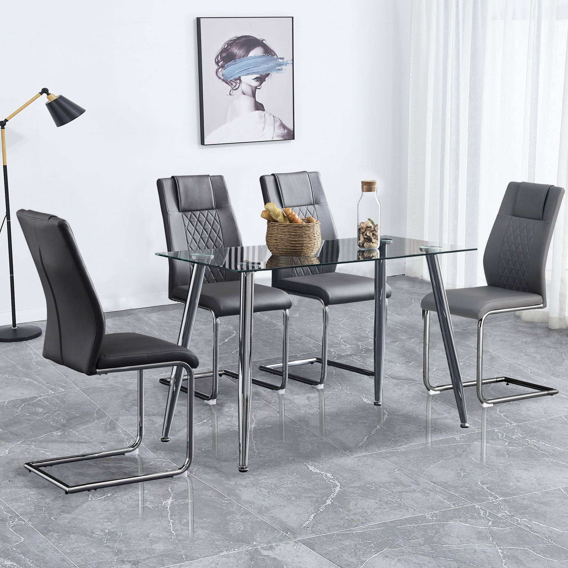 Modern Dining Chairs With Faux Leather Padded Seat Dining Living Room Chairs Upholstered Chair With Metal Legs Design For Kitchen, Living, Bedroom, Dining Room Side Chairs Set Of 6 Grey Pu C 001 Grey Foam Pu