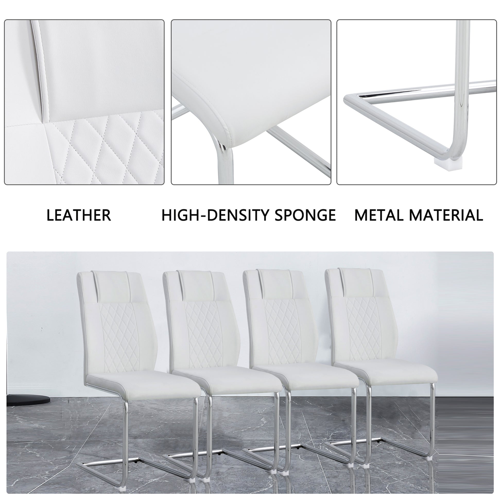 Modern Dining Chairs With Faux Leather Padded Seat Dining Living Room Chairs Upholstered Chair With Metal Legs Design For Kitchen, Living, Bedroom, Dining Room Side Chairs Set Of 6 White Pu C 001 White Pu