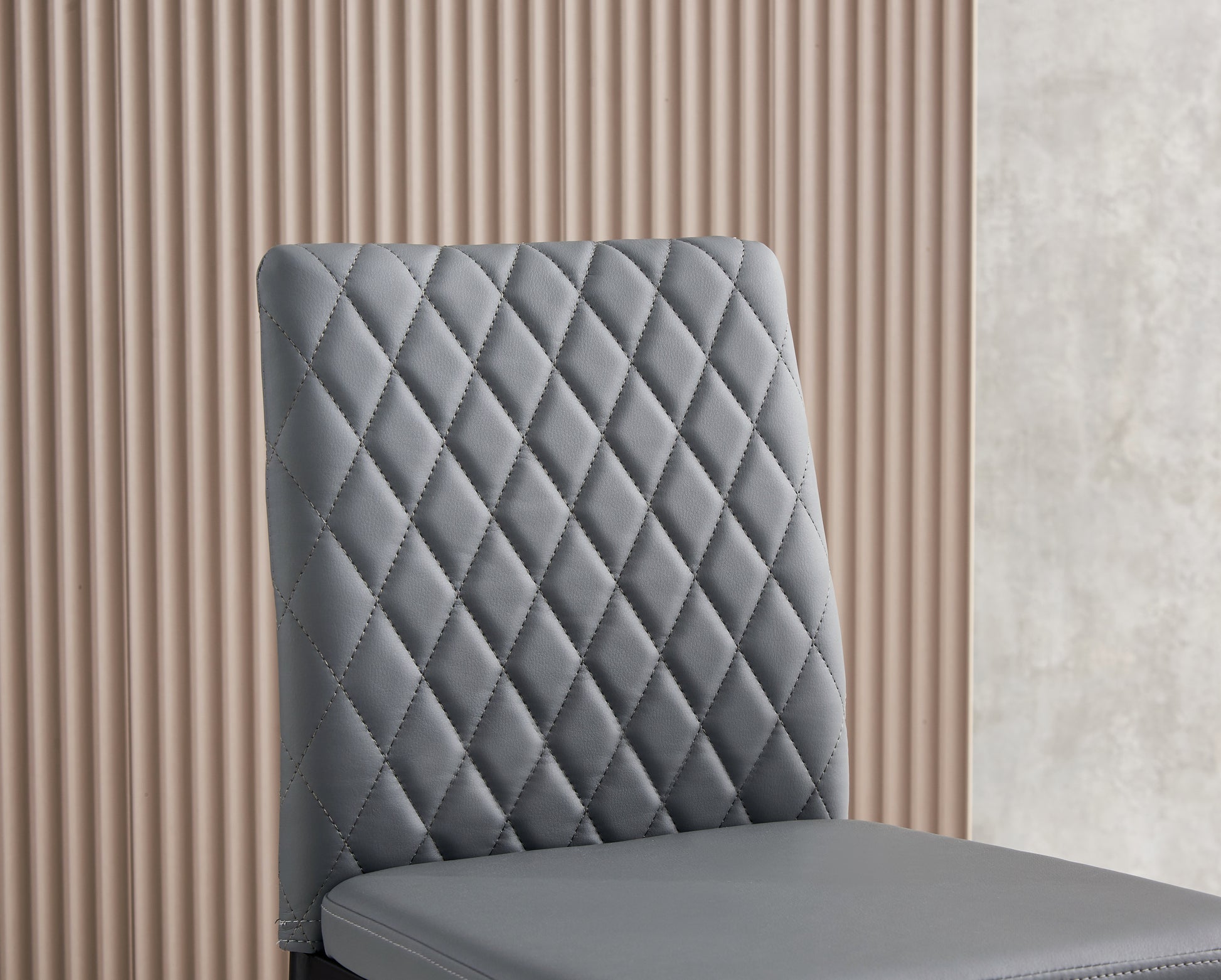 Light Gray Modern Simple Bar Chair, Fireproof Leather Spraying Metal Pipe, Diamond Grid Pattern, Restaurant, Family, 2 Piece Set Light Gray Pu Leather