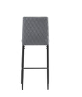 Light Gray Modern Simple Bar Chair, Fireproof Leather Spraying Metal Pipe, Diamond Grid Pattern, Restaurant, Family, 2 Piece Set Light Gray Pu Leather