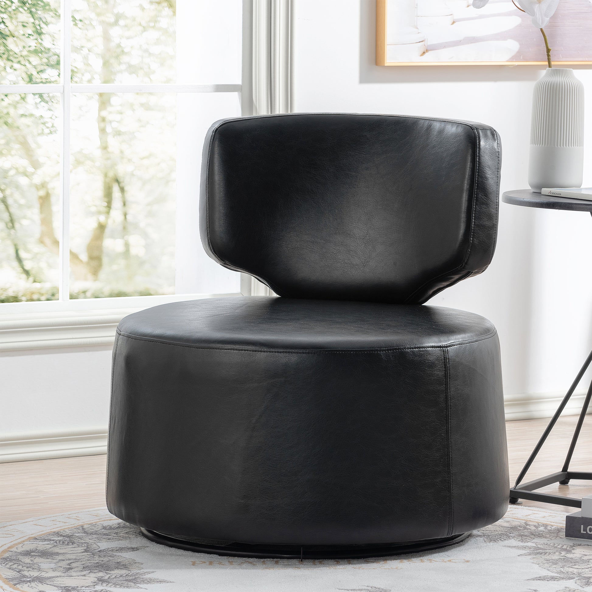 29.13" Wide Swivel Chair Black Pu Pu