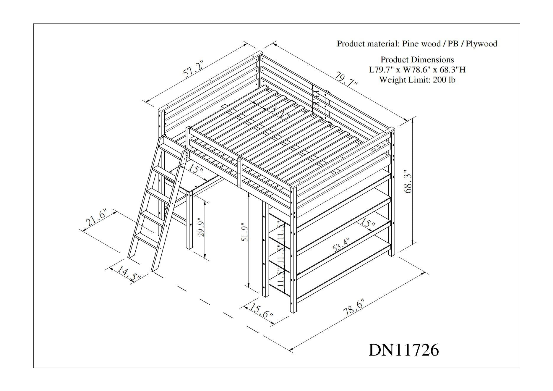 Loft Bed Full With Desk,Ladder,Shelveswhite White Pine