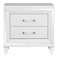 Glamorous White Silver Finish 1Pc Nightstand Of 2X Drawers Acrylic Bar Pulls Stylish Bedroom Furniture White 2 Drawers Bedroom Modern Wood