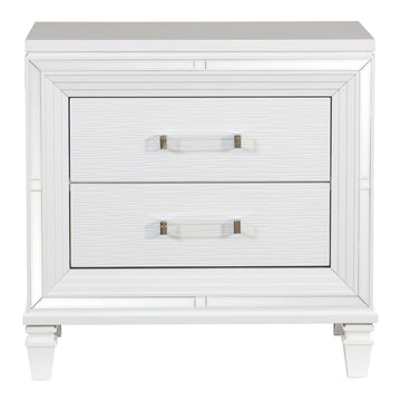 Glamorous White Silver Finish 1Pc Nightstand Of 2X Drawers Acrylic Bar Pulls Stylish Bedroom Furniture White 2 Drawers Bedroom Modern Wood