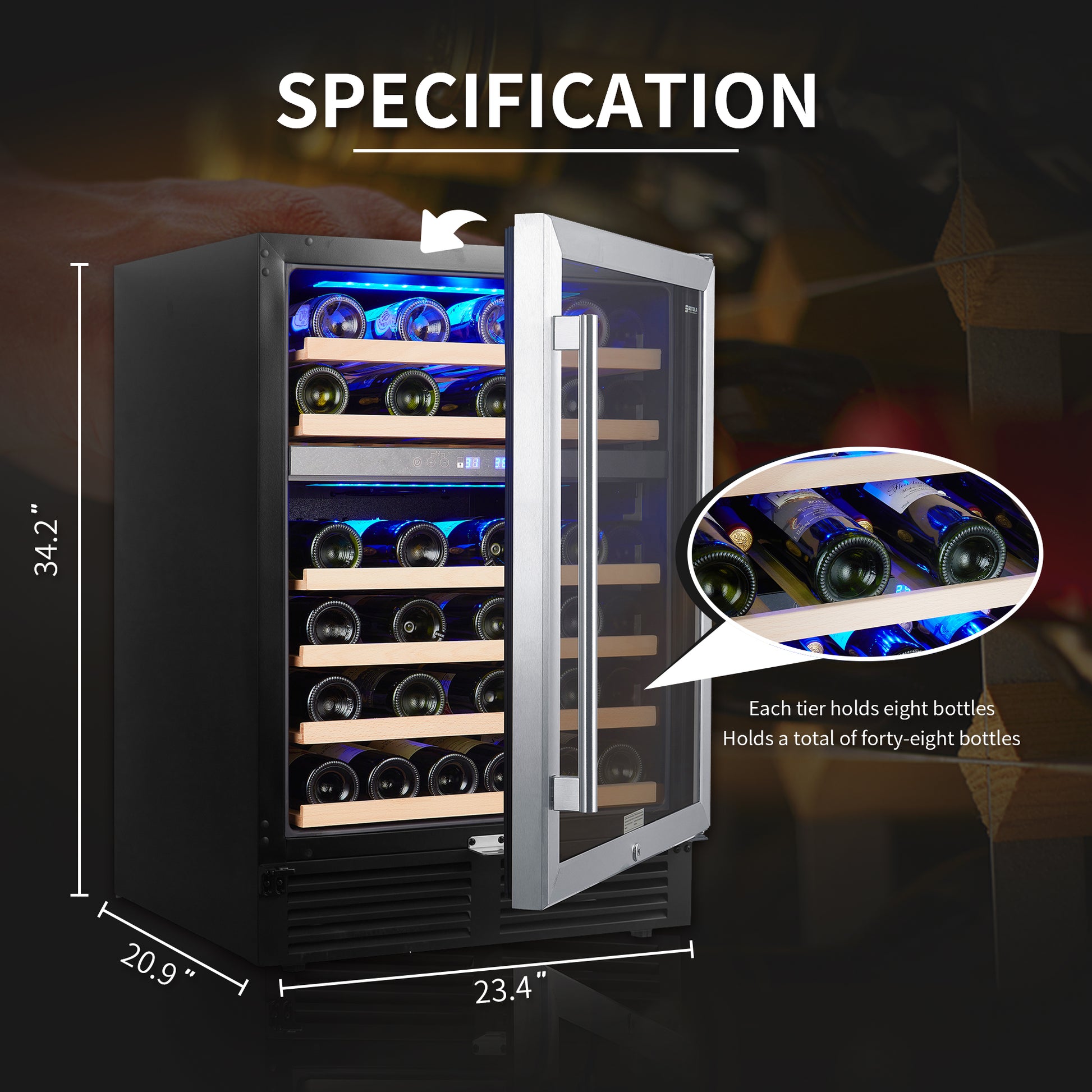 Wine Cooler 24 Dual Zones Inch Wine Refrigerator 46 Bottles Built In Wine Fridge Under Counter Or Freestanding Auto Defrost 6 Removable Shelves Glass Door Quiet For Home Office Bar Black Stainless Steel