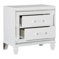 Glamorous White Silver Finish 1Pc Nightstand Of 2X Drawers Acrylic Bar Pulls Stylish Bedroom Furniture White 2 Drawers Bedroom Modern Wood