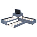 L Shaped Upholstered Platform Bed With Trundle And Two Drawers Linked With Built In Desk,Twin,Gray Gray Linen