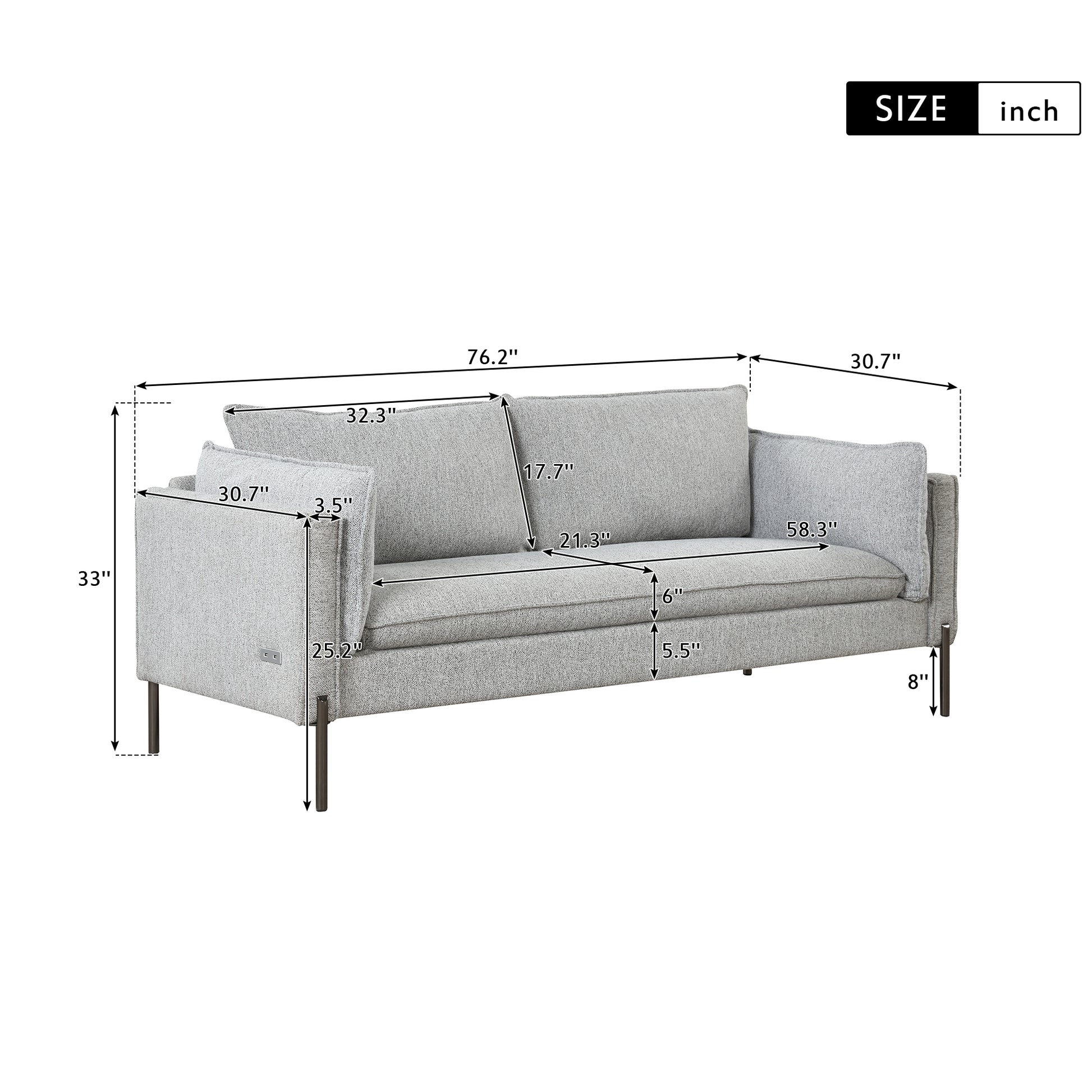 76.2" Modern Style 3 Seat Sofa Linen Fabric Upholstered Couch Furniture 3 Seats Couch For Different Spaces,Living Room,Apartment Gray Foam Linen