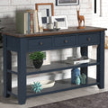 48'' Solid Pine Wood Top Console Table, Modern Entryway Sofa Side Table With 3 Storage Drawers And 2 Shelves. Easy To Assemble Blue Blue Pine