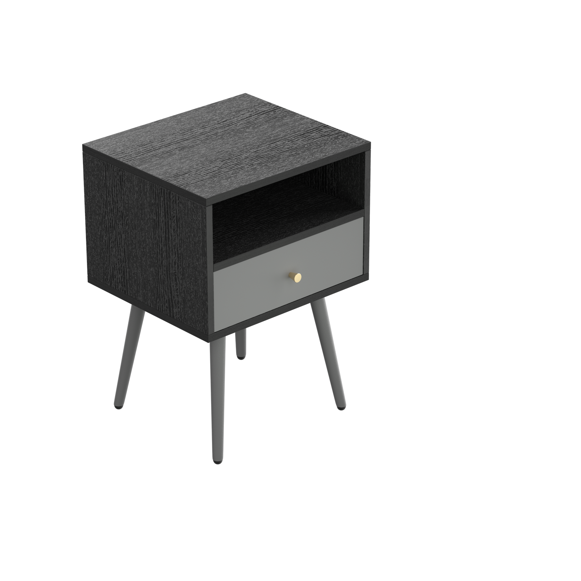 Update Modern Nightstand With 1Drawers, Suitable For Bedroom Living Room Side Table Dark Grey Dark Gray Metal & Wood